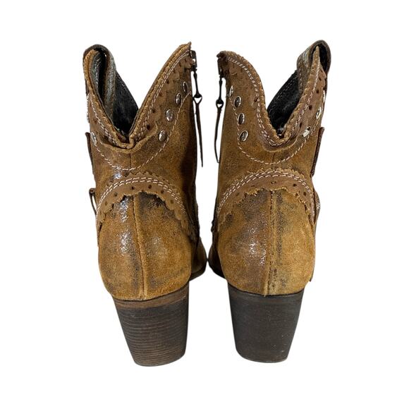 El Vaquero Women’s Pecos Ankle Boots Brown Leather Fringe Studded Size 41 Boho - Picture 8 of 14